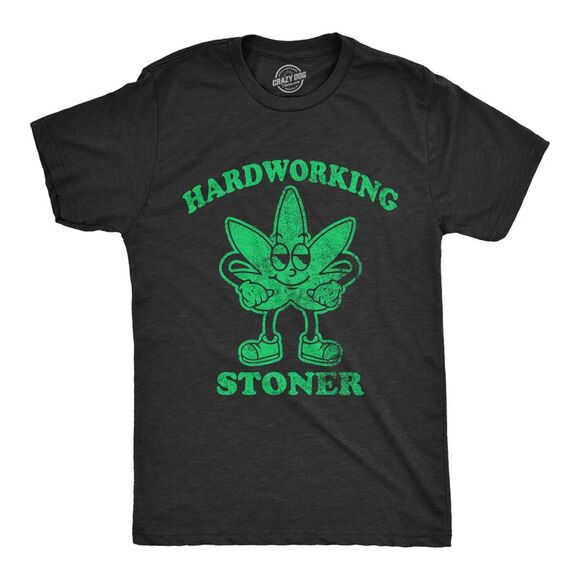 Mens Hardworking Stoner T Shirt Funny 420 Pot Leaf Smoking Joke Tee for Guys - Picture 1 of 4